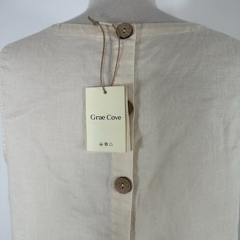 Nwt Grae Cove Women Xl Cream Crop Top Back Buttons Linen Cotton Blend — image 4 of 8